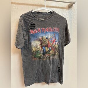 Distressed Iron Maiden tee.